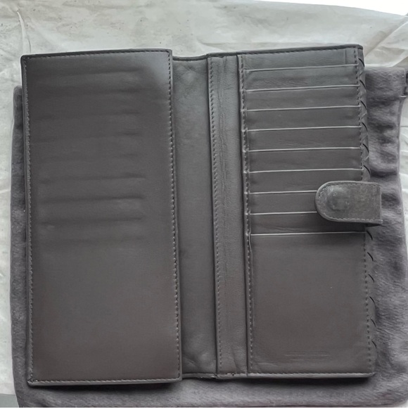 EUC Bottega Veneta Intrecciato Snap Long Leather Wallet Brown Grey Color - Picture 4 of 12